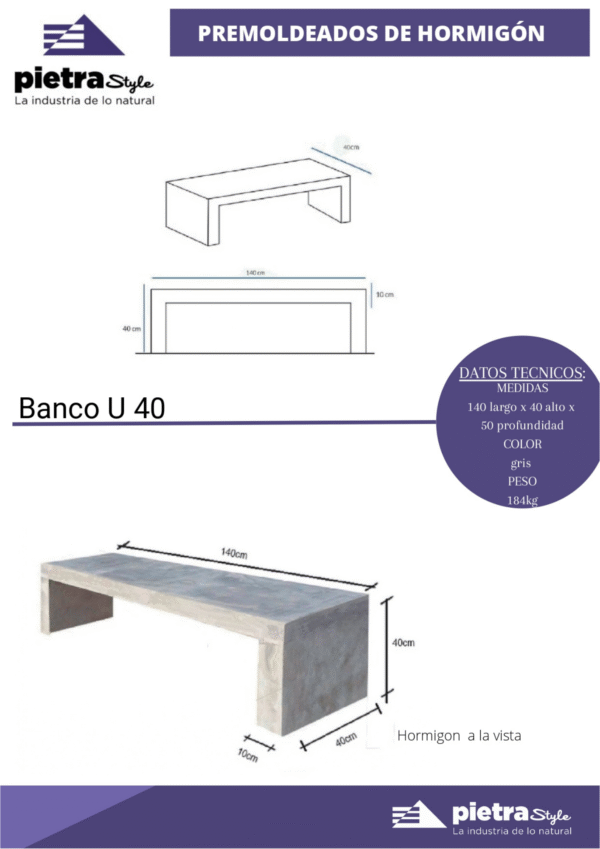 Banco U40 de Hormigón Reforzado